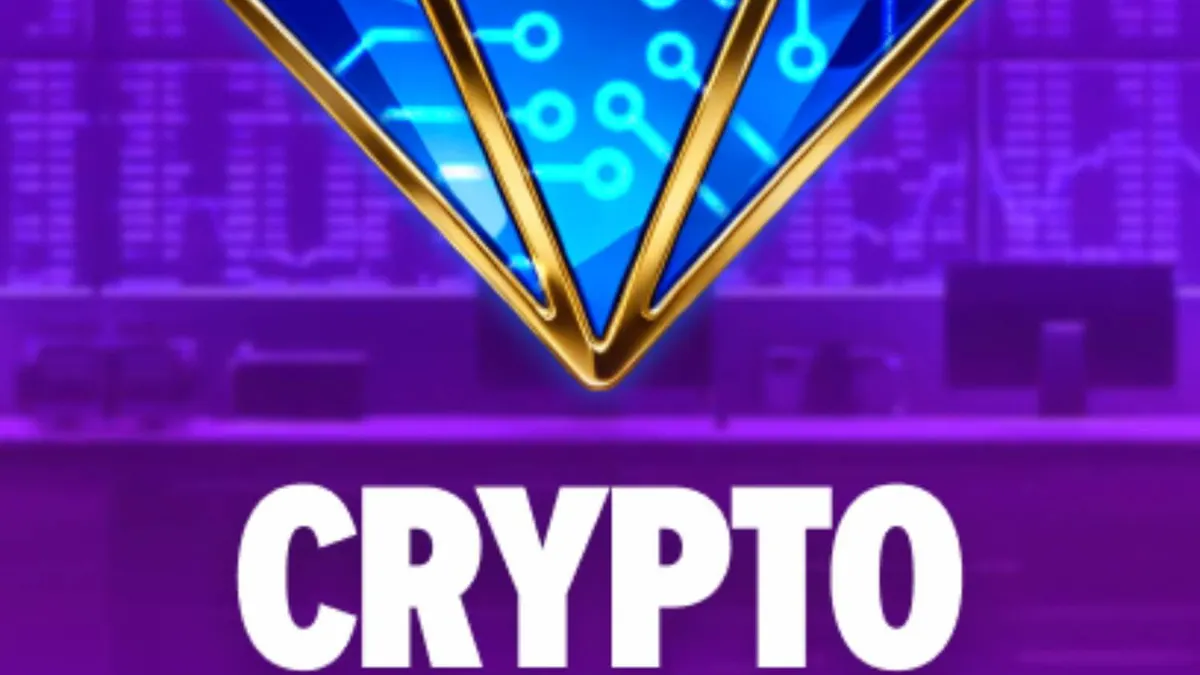 Tampilan visual slot Crypto Crown 20 dengan tema neon futuristik dan simbol kripto